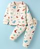 Mini Donuts Cotton Knit Full Sleeves Dino Printed T-Shirt & Joggers Set - Cream