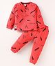 Mini Donuts Cotton Knit Full Sleeves Text Printed T-Shirt & Joggers Set - Coral
