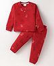 Mini Donuts Cotton Knit Full Sleeves Dino Printed Henley Neck T-Shirt & Joggers Set - Red