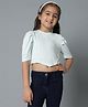 Tales & Stories Viscose Half Sleeves Solid Crop Top - Mint