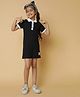 Tales & Stories Half Sleeves Solid A Line Dress - Black
