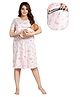Fabme Pure Cotton Half Sleeves Hearts & Bunnies Printed Nighty With Concealed Zipper Nursing Access  - Baby Pink