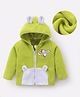 Kookie Kids Full Sleeves Hooded Winter Fur Jacket with Aeroplane Patch & 3D Applique - Limegreen