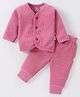Mom's pet Cotton Full Sleeves Solid Ribbed Thermal Set - Fuchsia