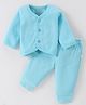 Mom's pet Cotton  Full Sleeves Solid Ribbed Thermal Set  - Light Blue