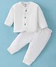Mom's pet Cotton Full Sleeves Solid Ribbed Thermal Set - White