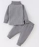 Mom's pet Cotton Full Sleeves Solid Ribbed Thermal Set - Grey Melange