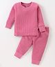 Mom's pet Cotton Full Sleeves Solid Ribbed Thermal Set - Fuchsia