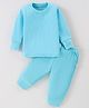 Mom's pet Cotton Full Sleeves Solid Ribbed Thermal Set - Light Blue
