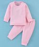 Mom's pet Cotton Full Sleeves Solid Ribbed Thermal Set - Light Pink