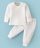Mom's pet Cotton Full Sleeves Solid Ribbed Thermal Set - White