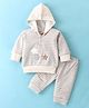 Mom's pet Full Sleeves Stars Embroidered & Striped Coordinating Hooded Tee With Pant - Grey