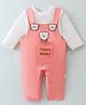 Mom's pet Bear Embroidered  Romper With Solid Full Sleeves Top - Peach