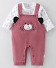 Mom's pet Bear Embroidered  Romper With Full Sleeves Stars Printed Top - Pink