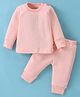 Mom's pet Cotton Full Sleeves Ribbed Tee & Pajama With Grip Thermal Set - Peach