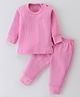 Mom's pet Cotton Full Sleeves Ribbed Tee & Pajama With Grip Thermal Set - Pink