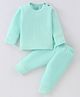 Mom's pet Cotton Full Sleeves Ribbed Tee & Pajama With Grip Thermal Set - Green