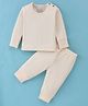 Mom's pet Cotton Full Sleeves Ribbed Tee & Pajama With Grip Thermal Set - Yellow