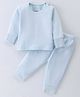 Mom's pet Cotton Full Sleeves Ribbed Tee & Pajama With Grip Thermal Set - Blue