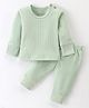 Mom's pet Cotton Full Sleeves Ribbed Tee & Pajama With Grip Thermal Set - Dark Green