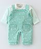 Mom's pet Blended Floral Printed Dungree With Full Sleeves Striped Top - Green