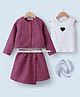 Kookie Kids Full Sleeves Checkered Top & Skirt With Heart Printed Vest - Maroon