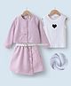 Kookie Kids Full Sleeves Checkered Top & Skirt With Heart Printed Vest - Pink