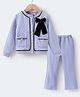 Kookie Kids Full Sleeves Co-Ord Suit with Cable Knit Design Pockets & Bow Applique - Lavender