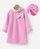 Kookie Kids Full Sleeves Solid Colour  Party Frock with Peter Pan Collar & Bow Applique - Pink