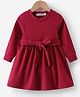 Kookie Kids Full Sleeves Solid Color   Winter Frock with  Bow Applique -  Red