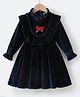 Kookie Kids Full Sleeves Solid Colour Party Frock with Bow Applique & Frill Detailing - Navy Blue