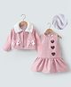 Kookie Kids Full Sleeves Check Shrug with Frock Bow Applique & Beads Detailing - Pink