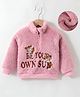 Kookie Kids Full Sleeves High Neck Front Open Winter Fur Jacket with Text & Animal Embroidery - Pink