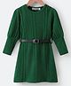 Kookie Kids Knitted Full Sleeves Solid Color Frock - Green