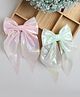 Tia Hair Accessories Set Of 2 Shiny Bow Detailed Alligator Hair Clips - Baby Pink & Lemon Green