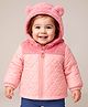 Babyoye Woven Full Sleeves Quilted Padded Hooded Jacket with Fur Detailing & Ear Applique - Pink