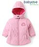 Babyoye Woven Full Sleeves Front Open Padded Hooded Jacket with Floral Patch Detailing - Pink