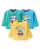 Babyhug Cotton Knit Full Sleeves T-Shirts with Text & Animals Graphics Pack of 3 - Blue Yellow & Green