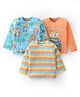 Babyhug Cotton Knit Full Sleeves T-Shirts with Stripes & Wild Animals  Graphics Pack of 3 - Blue Yellow & Orange