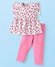 Babyhug Single Jersey Knit Frill Sleeves Floral Printed Top & Leggings Set - White & Pink