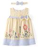 Babyhug Woven Sleeveless Flared Frock Floral Embroidered & Bow Applique With Headband - Light Yellow