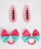 Ribbon candy 1 Pair Of Pearl Embellished Tic Tac Hair Clips & 1 Pair Of Bow Detailed Rubber Bands - Multi Colour