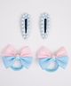 Ribbon candy 1 Pair Of Pearl Embellished Tic Tac Hair Clips & 1 Pair Of Bow Detailed Rubber Bands - Light Pink & Blue