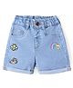 Babyhug Cotton Denim Washed Shorts with Rainbow & Honeybee Embroidery - Blue