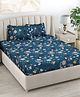 FABINALIV Blue Floral 300 TC Cotton Blend King Size Double Bedsheet with 2 Pillow Covers