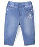 Babyhug Denim Capri Pants with Butterfly Embroidery - Blue