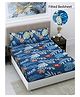 FABINALIV Blue Floral 300 TC Cotton Blend King Size Fitted Double Bedsheet with 2 Pillow Covers