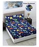 FABINALIV Blue Cartoon Print 300 TC Cotton Blend King Size Fitted Double Bedsheet with 2 Pillow Covers