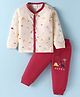 Mini Donuts Cotton Knit Full Sleeves Night Suit With Dino Print - Beige