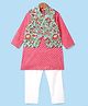 Exclusive from Jaipur Cotton Full Sleeves Striped Kurta Pyjama Set with Floral Printed Jacket - Firozi